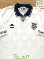 1990/91 England Home Football Shirt