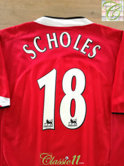 2004/05 Man Utd Home Premier League Football Shirt Scholes #18