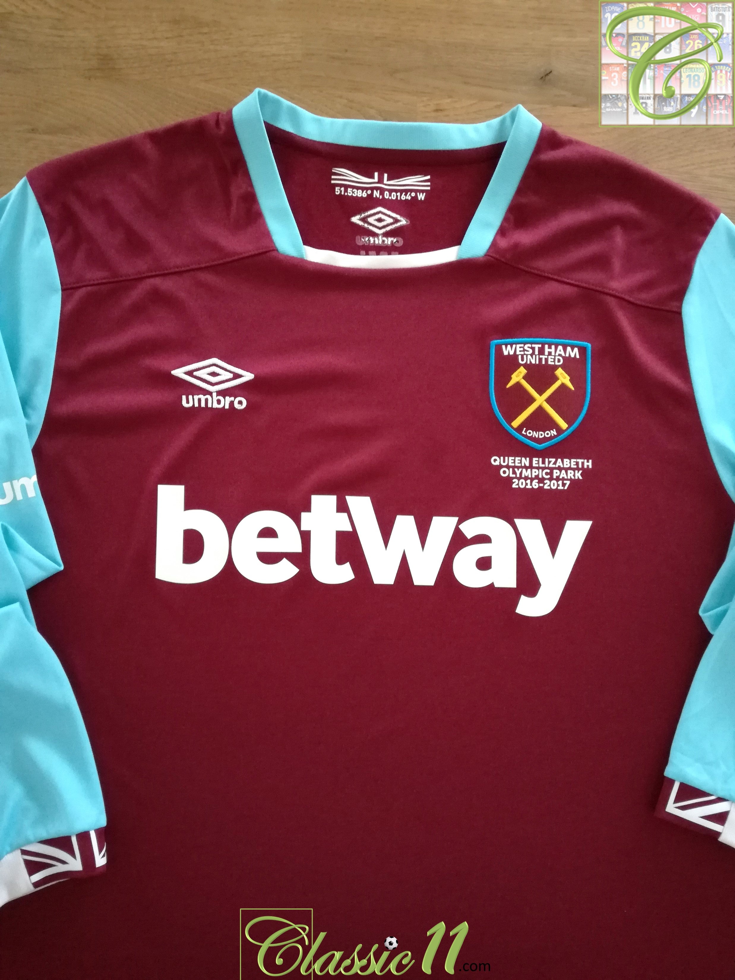 2016/17 West Ham Home Long Sleeve Football Shirt.