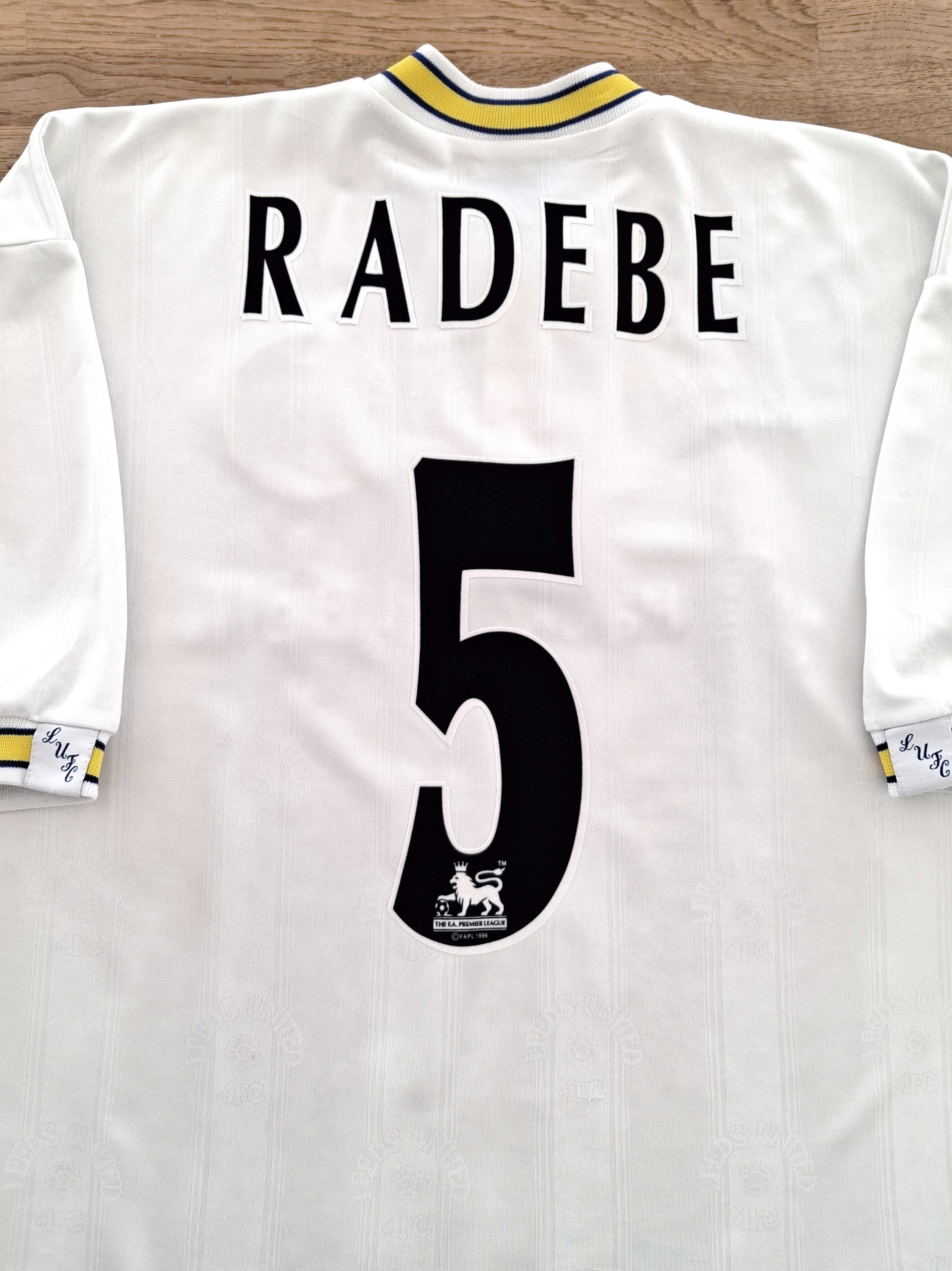 1996/97 Leeds United Home Premier League Football Shirt Radebe #5