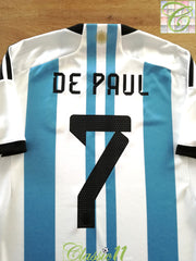 2023 Argentina Home Football Shirt De Paul #7
