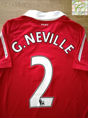 2010/11 Man Utd Home Premier League Football Shirt G. Neville #2