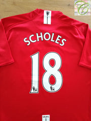 2007/08 Man Utd Home Premier League Football Shirt Scholes #18