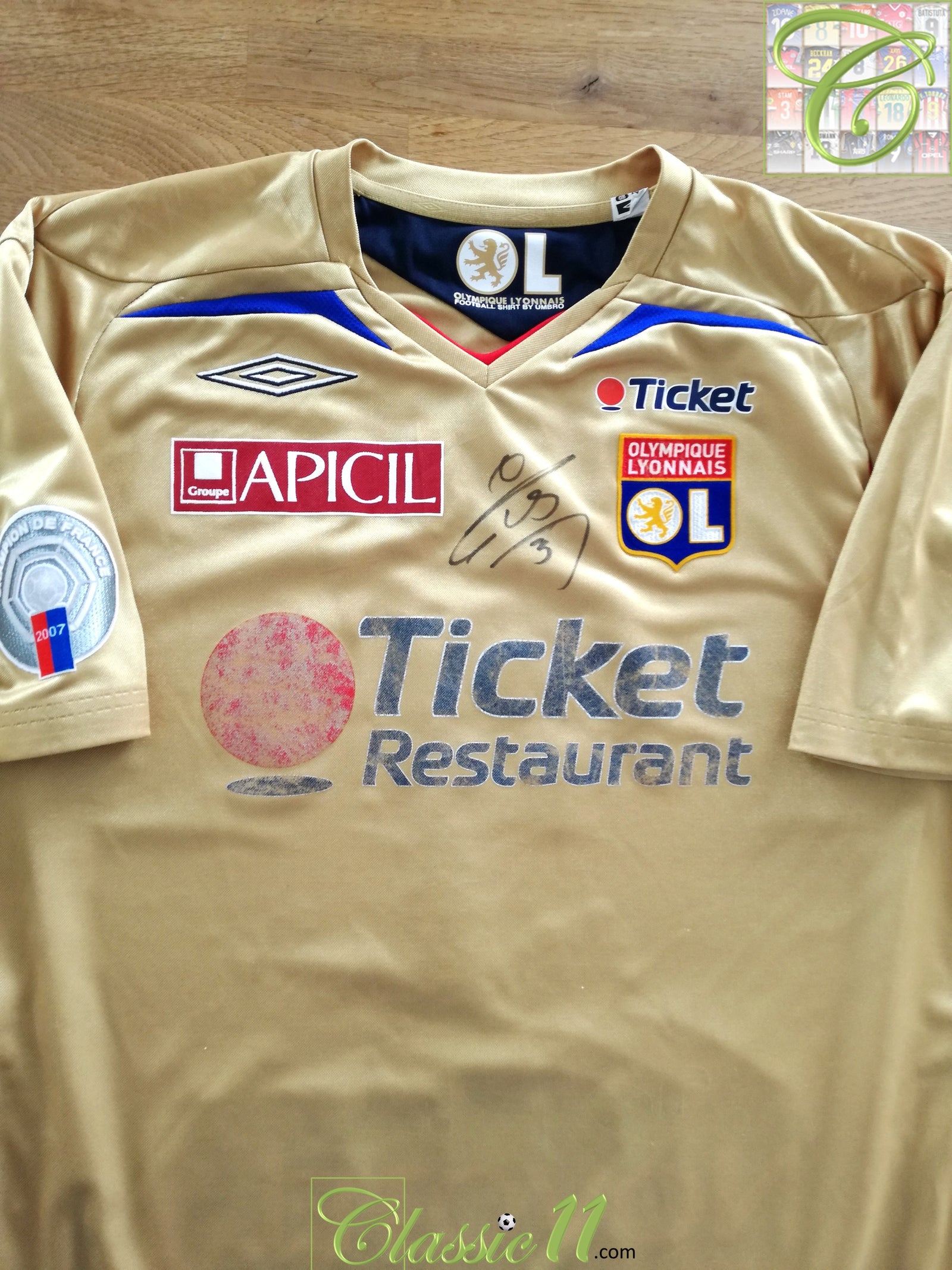 2007/08 Lyon Away Ligue 1 Player Issue Football Shirt (Signed)