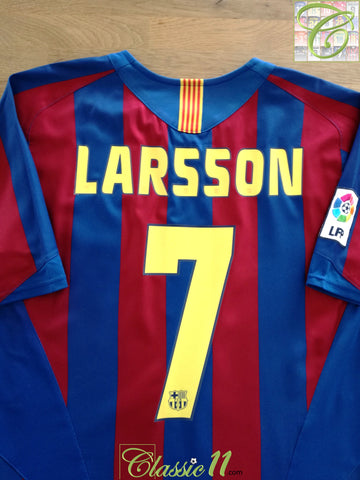 2005/06 Barcelona Home La Liga Football Shirt Larsson #7