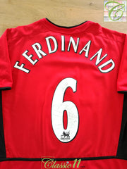 2002/03 Man Utd Home Premier League Football Shirt Ferdinand #6