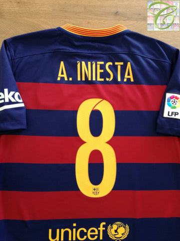 2015/16 Barcelona Home La Liga Football Shirt A. Iniesta #8