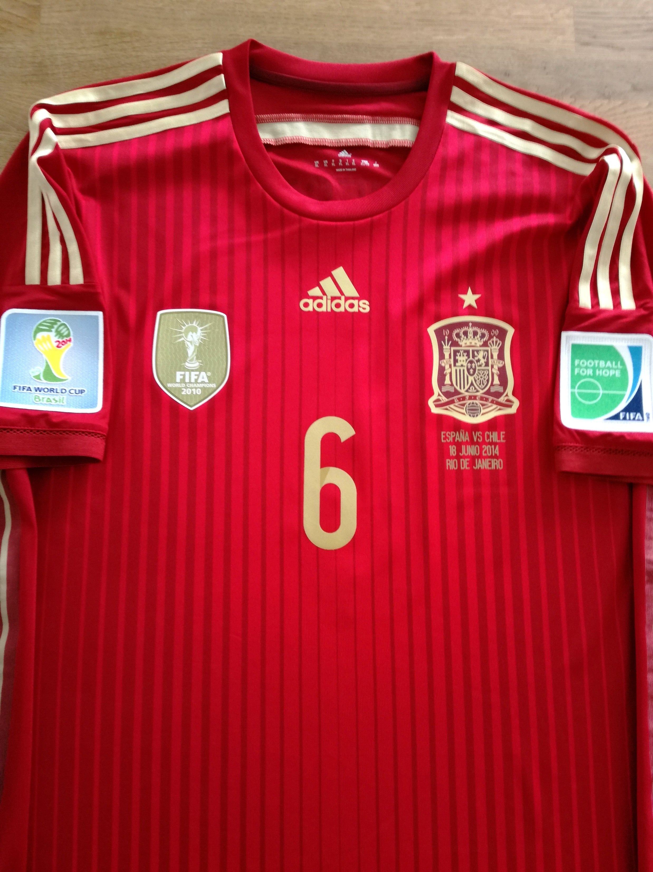 2014 Spain Home Match Issue (vs Chile) Adizero Football Shirt Iniesta #6
