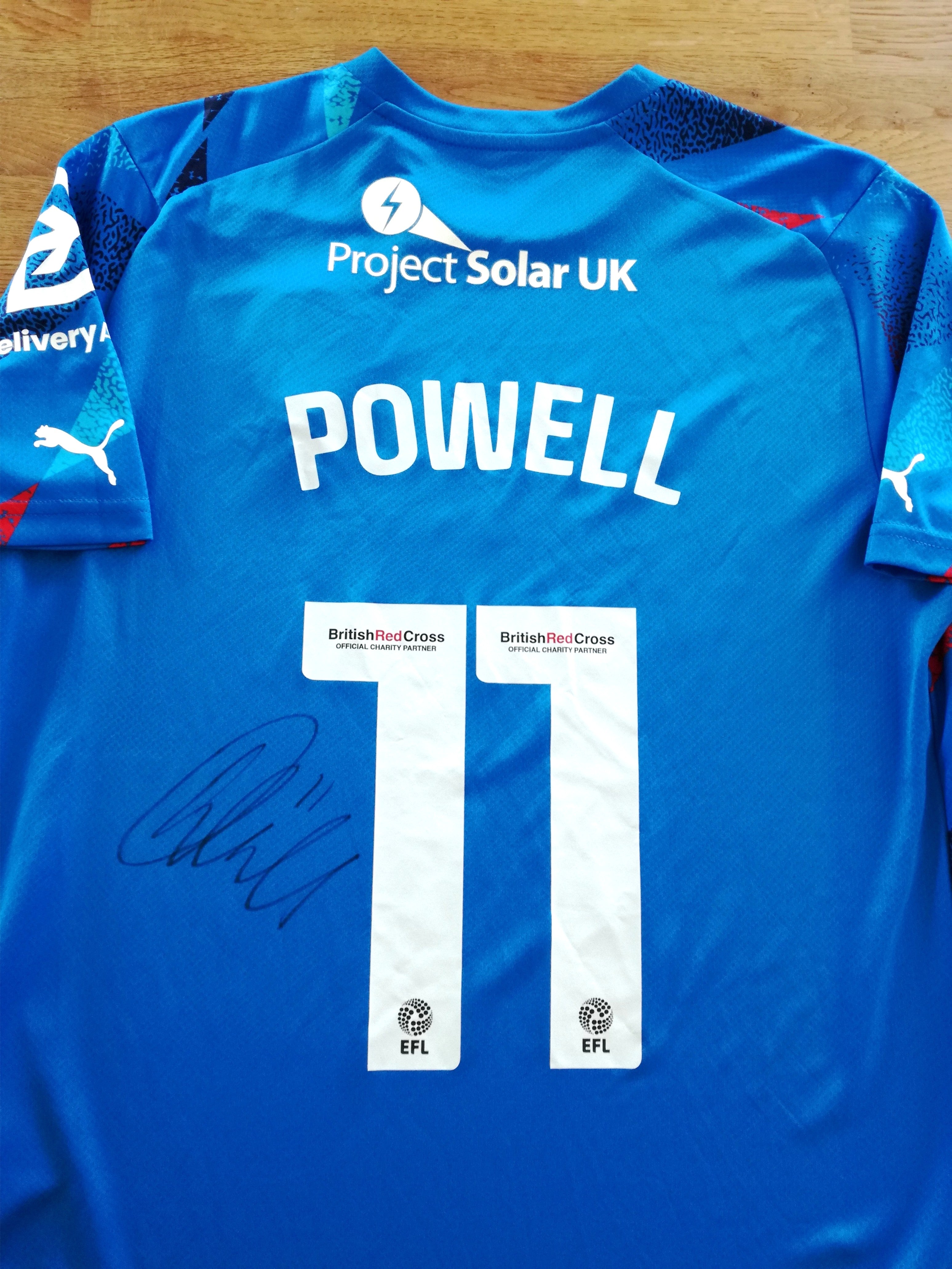 2023/24 Stockport County Home Football Shirt Powell #11 (Signed)