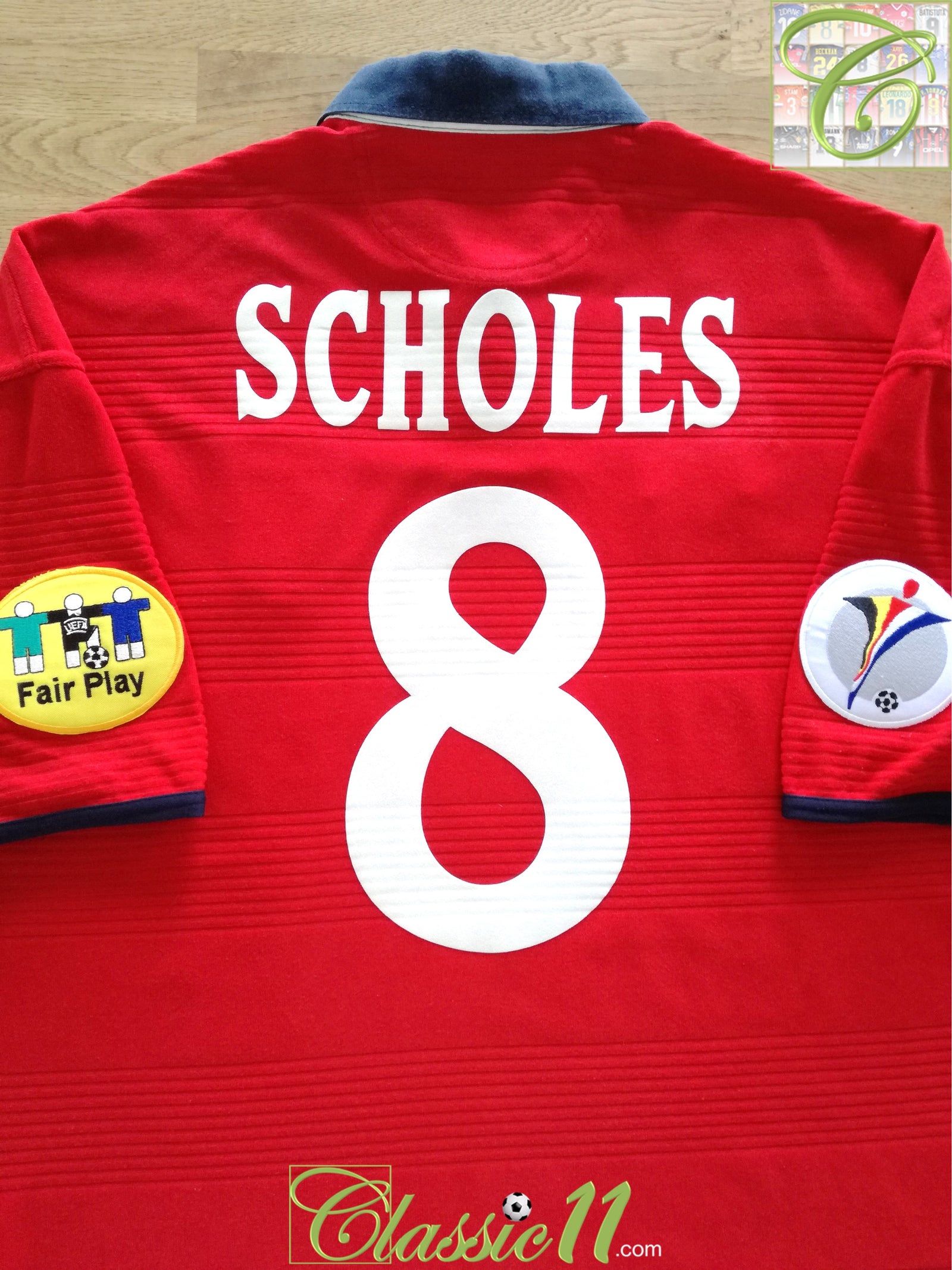 2000 England Away European Championship Football Shirt Scholes #8 (XL)