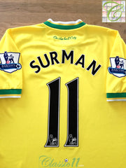 2011/12 Norwich City Home Premier League Match Worn (vs Man City) Football Shirt Surman #11