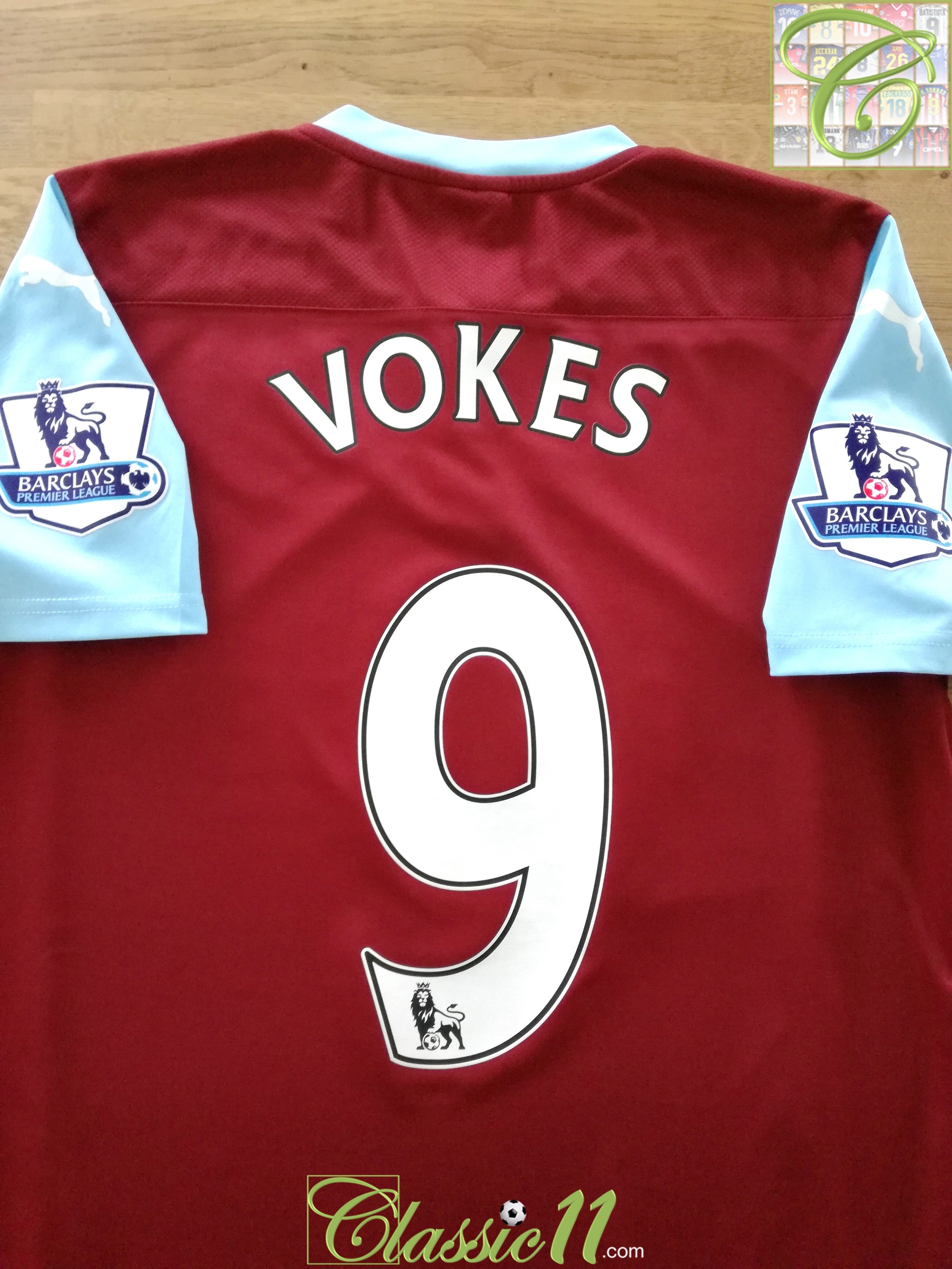 2014/15 Burnley Home Premier League Match Worn (vs Arsenal) Football Shirt Vokes #9