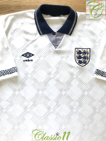 1990/91 England Home Football Shirt
